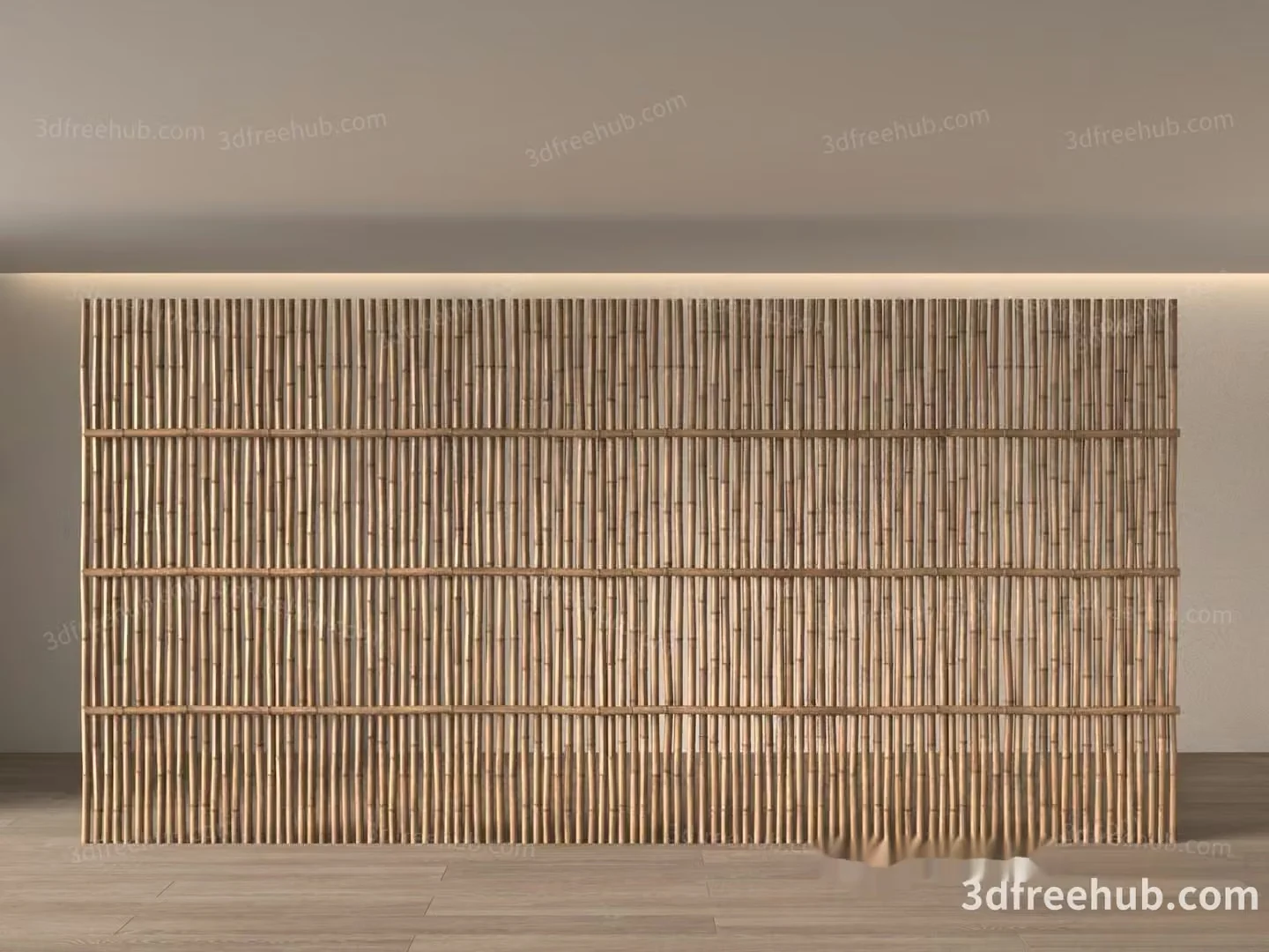 A Large Light-Colored Wooden Wall With Vertical Slats 3D Model – 18571 – VRAY Render