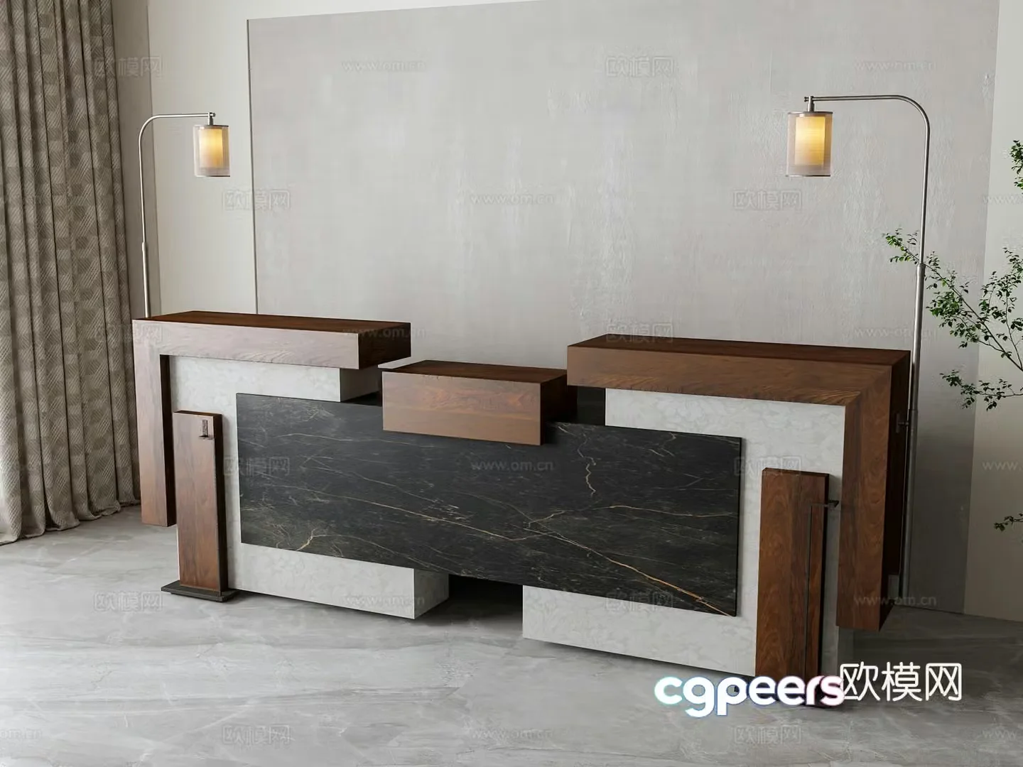 New Chinese style front desk information desk 3D model