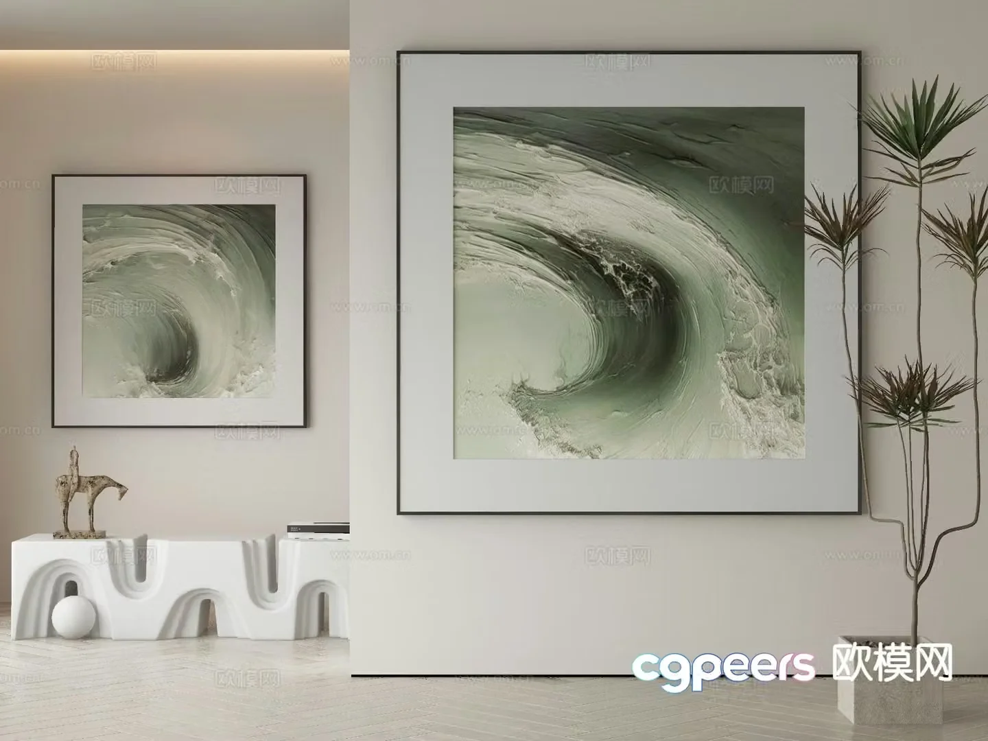 Modern decorative painting abstract painting wave hanging painting 3D model