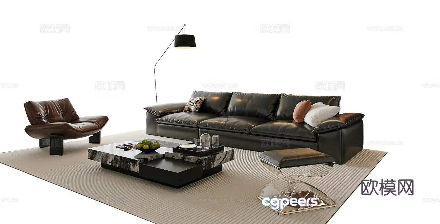 Modern Italian sofa coffee table combination living room sofa 3D model