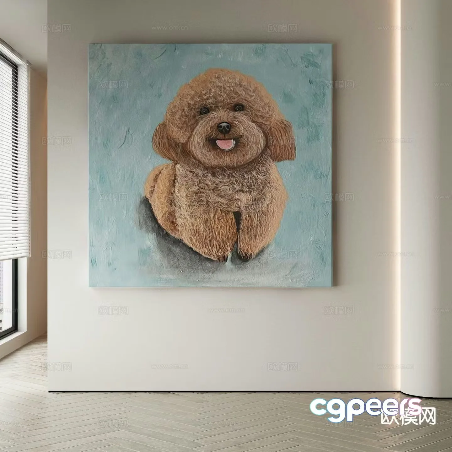 Wabi-sabi oil painting pet dog painting decorative painting 3d model