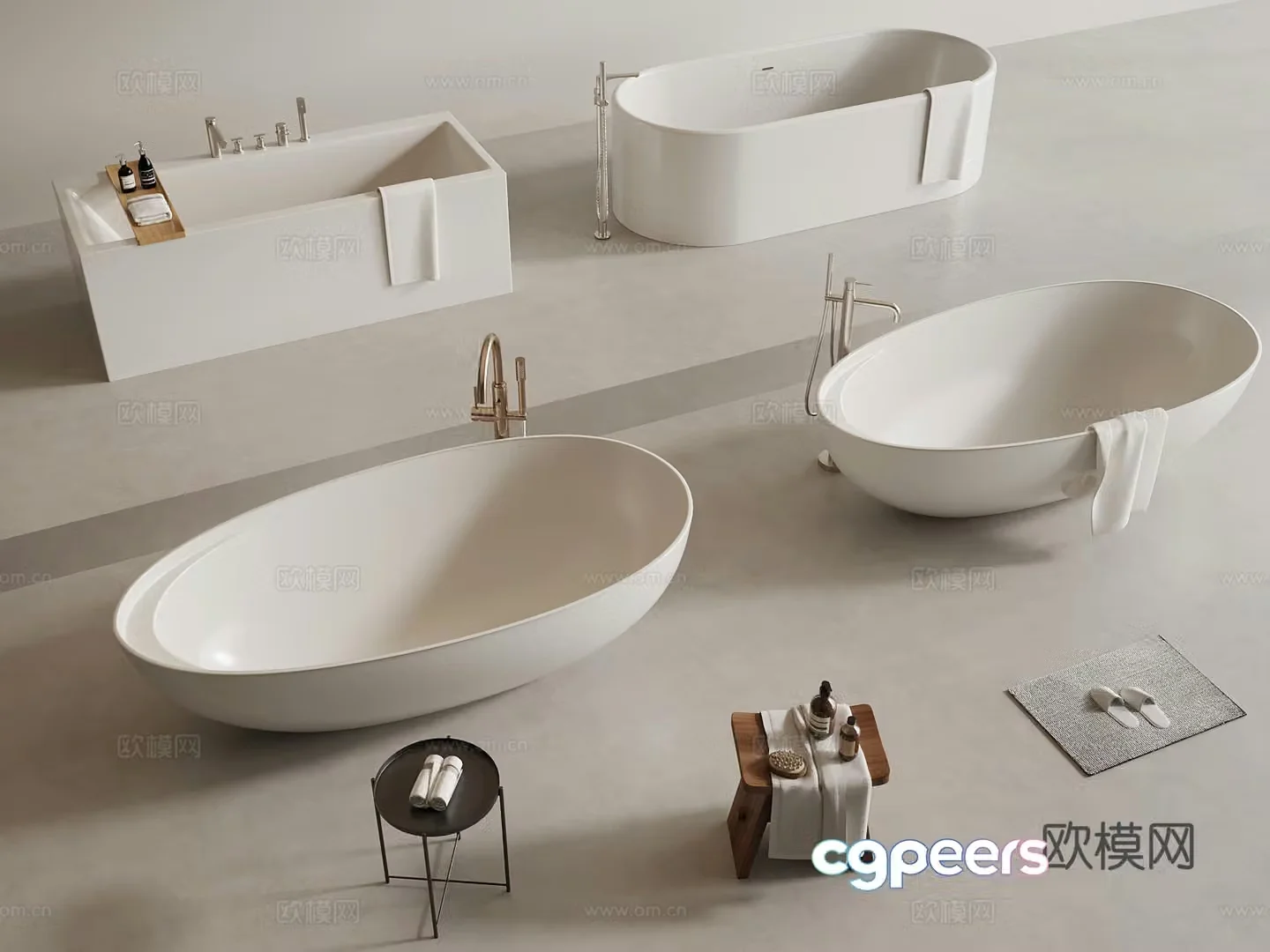 Modern bathtub Bathroom small pieces 3D model