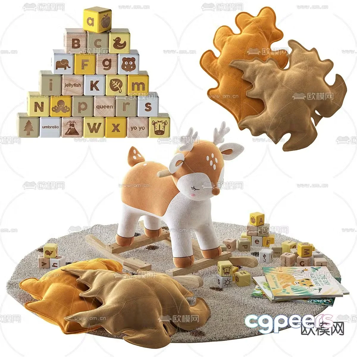 Plush toy children’s wooden horse building blocks fairy tale book 3d model
