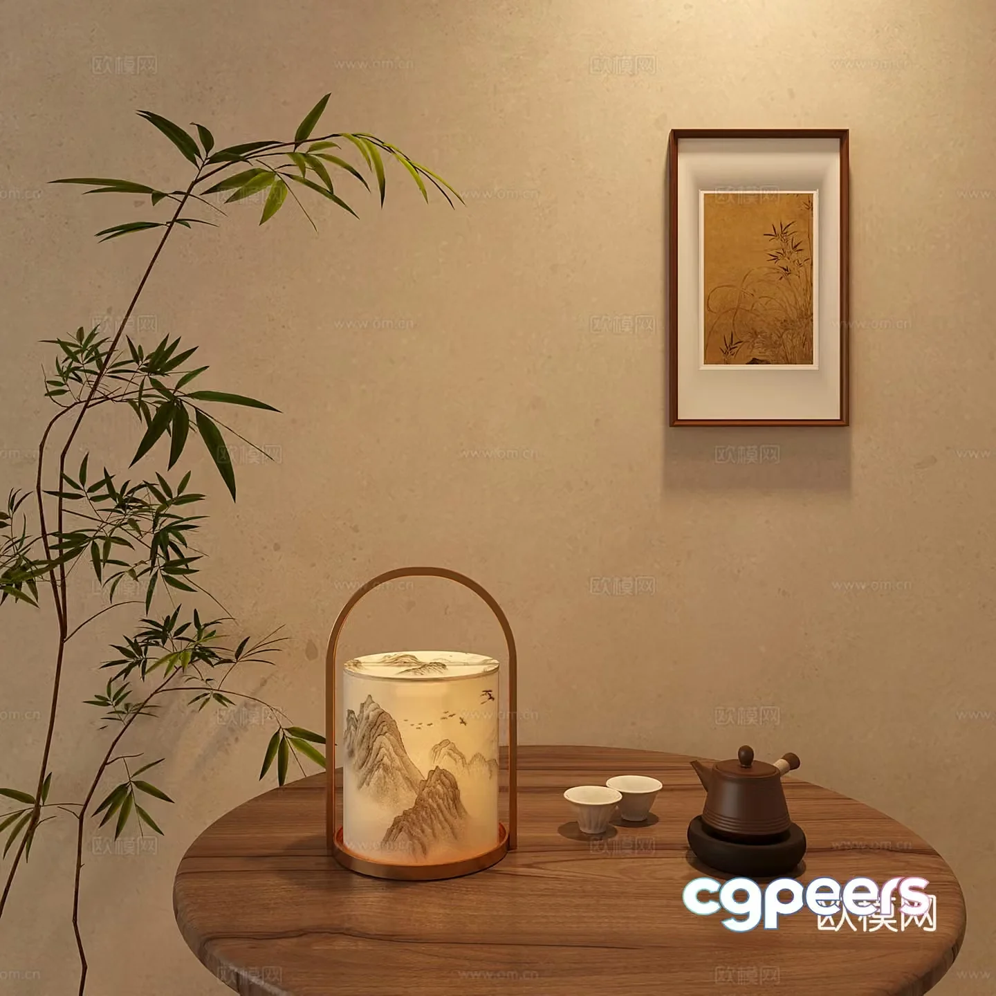 New Chinese Zen Table Lamp Paper Ambient Light 3D Model