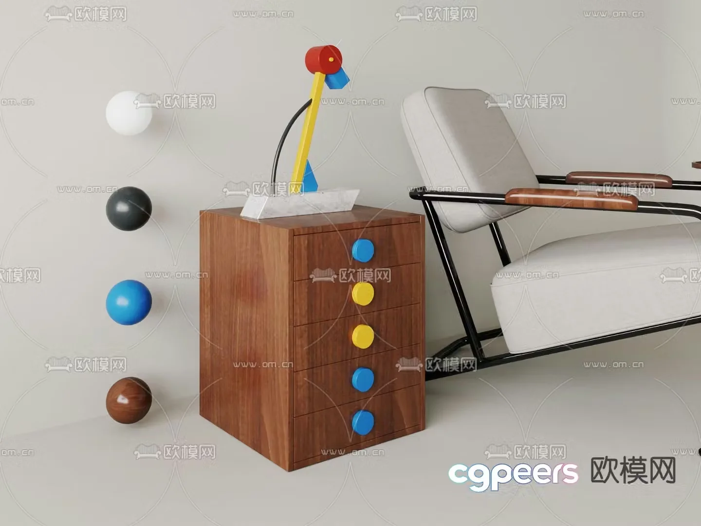 Wooden bedside table 3d model