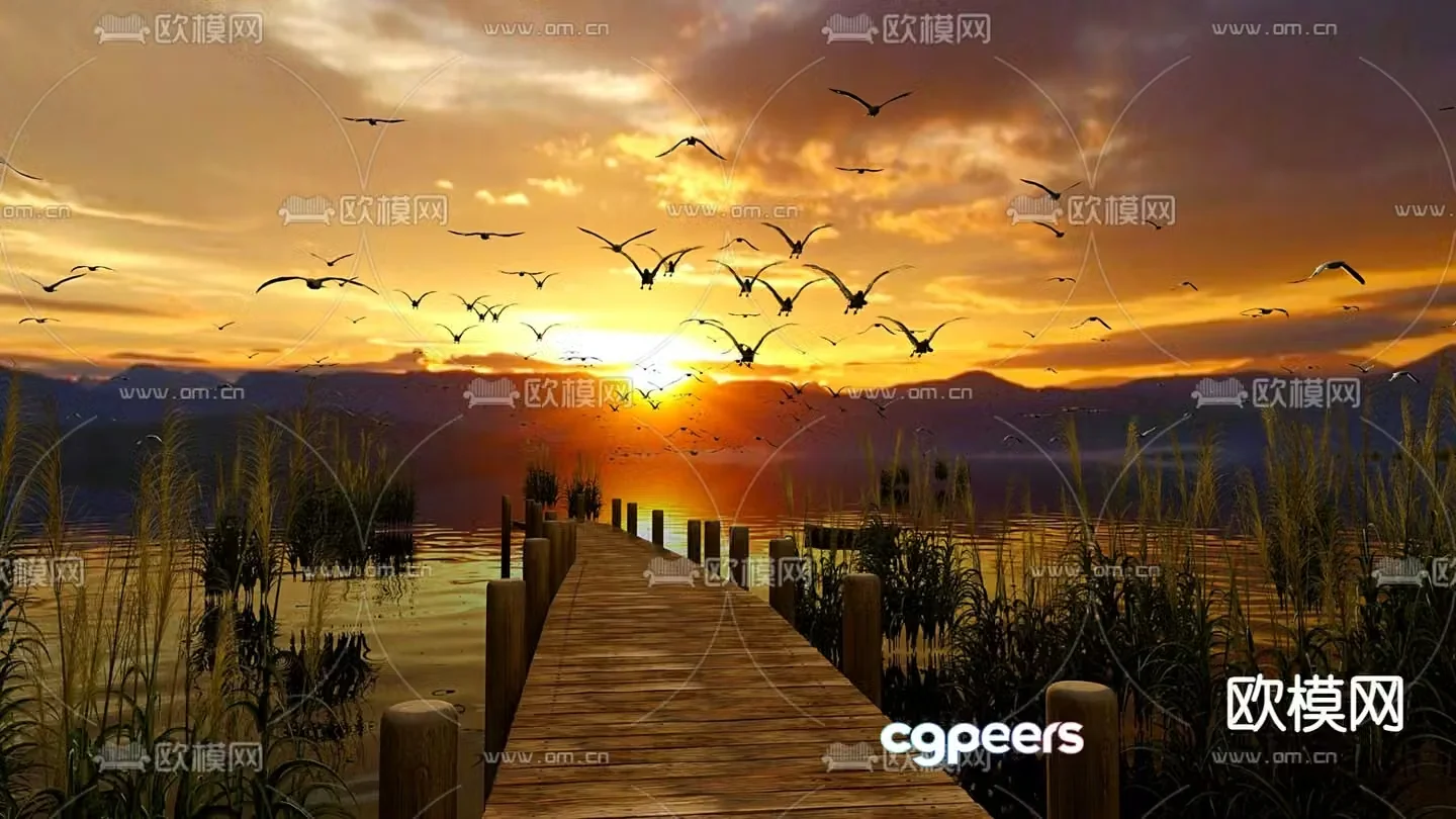 Dusk on the lake trestle artistic conception 3D model