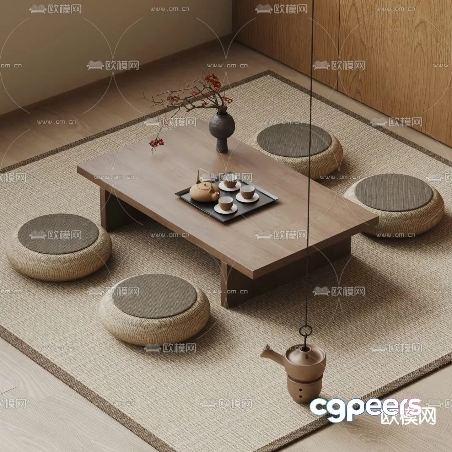 Wabi-sabi tea table tatami tea table 3d model