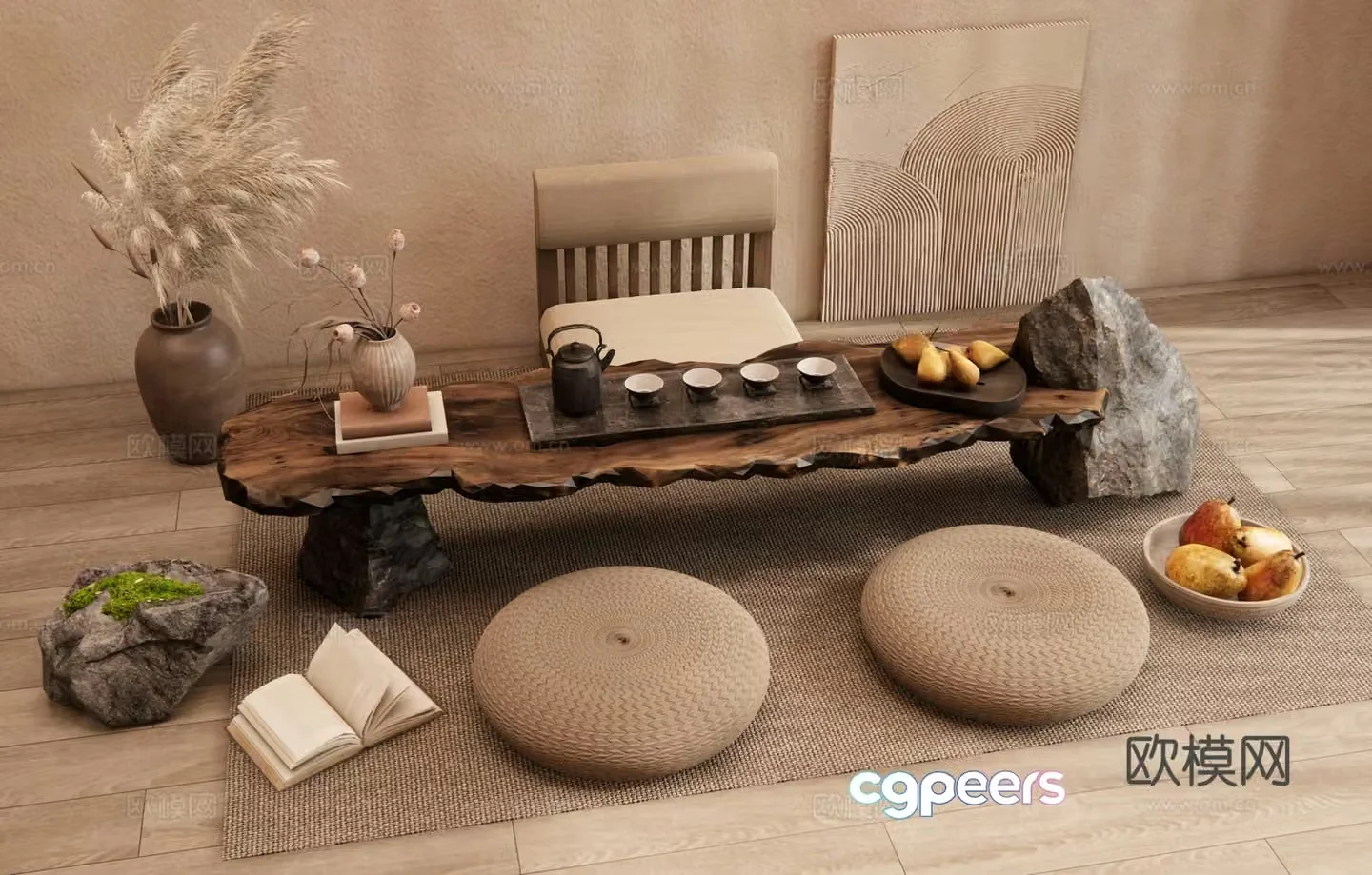 Wasabi Tatami tea table and chair tea table 3D model
