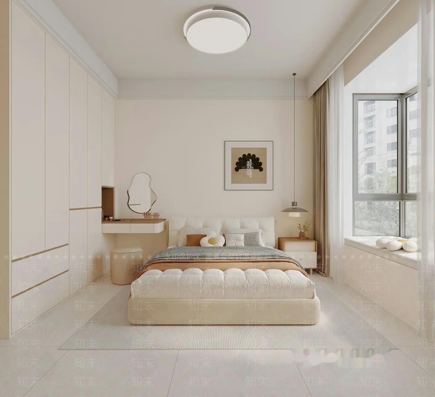 Modern Creamy Bedroom 3D Model – 11634 – CORONA Render