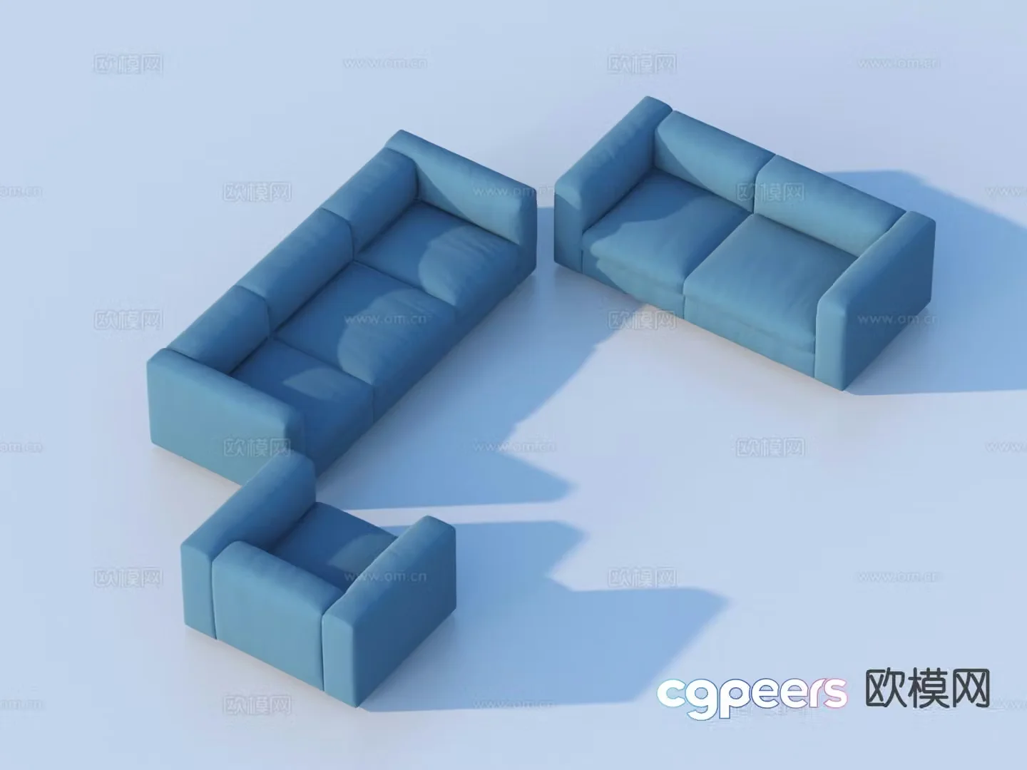 Blue modular sofa fabric sofa 3d model