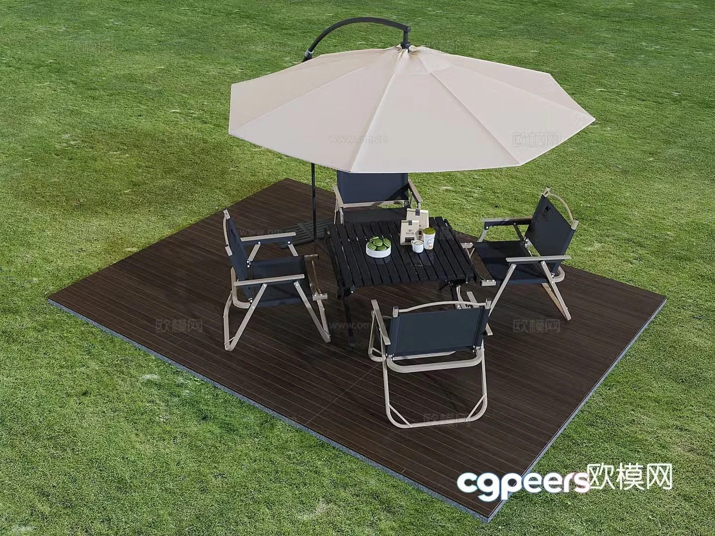 Outdoor camping awning outdoor leisure table and folding chairs cafe table and chairs 3D model