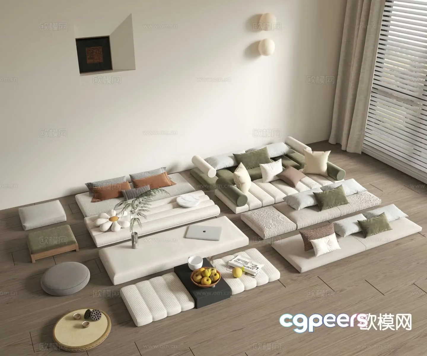 Cream style bay window cushion sofa cushion pillow futon cushion 3D model