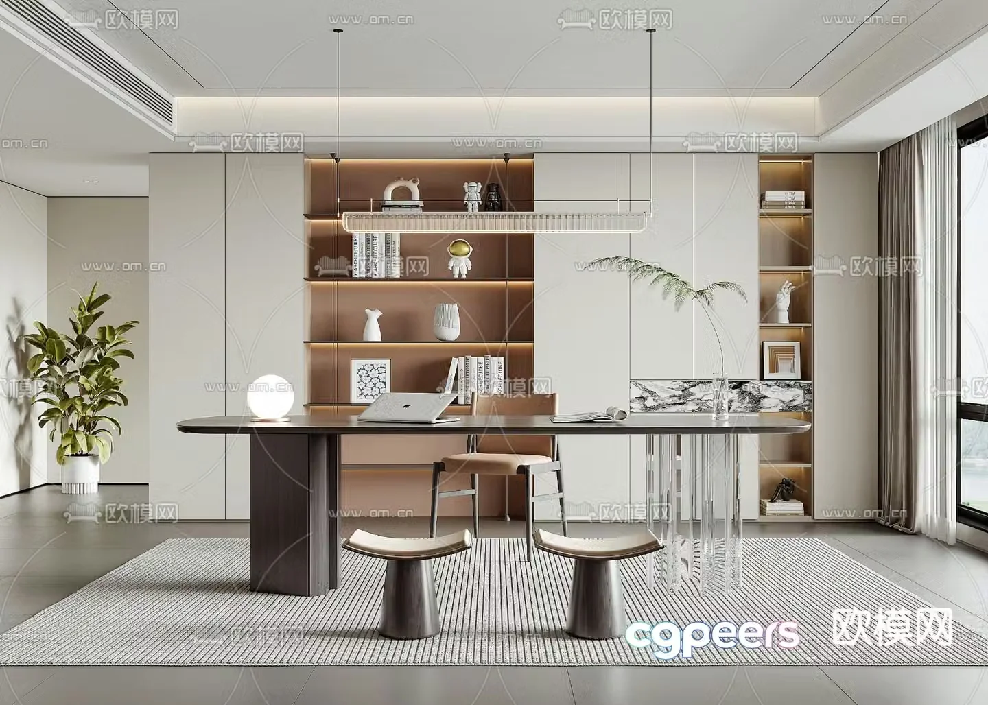 Modern study room 3d model