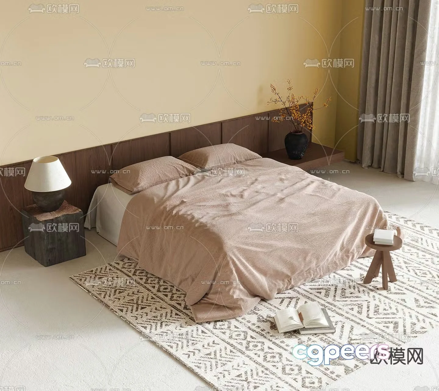 Medieval style double bed 3d model
