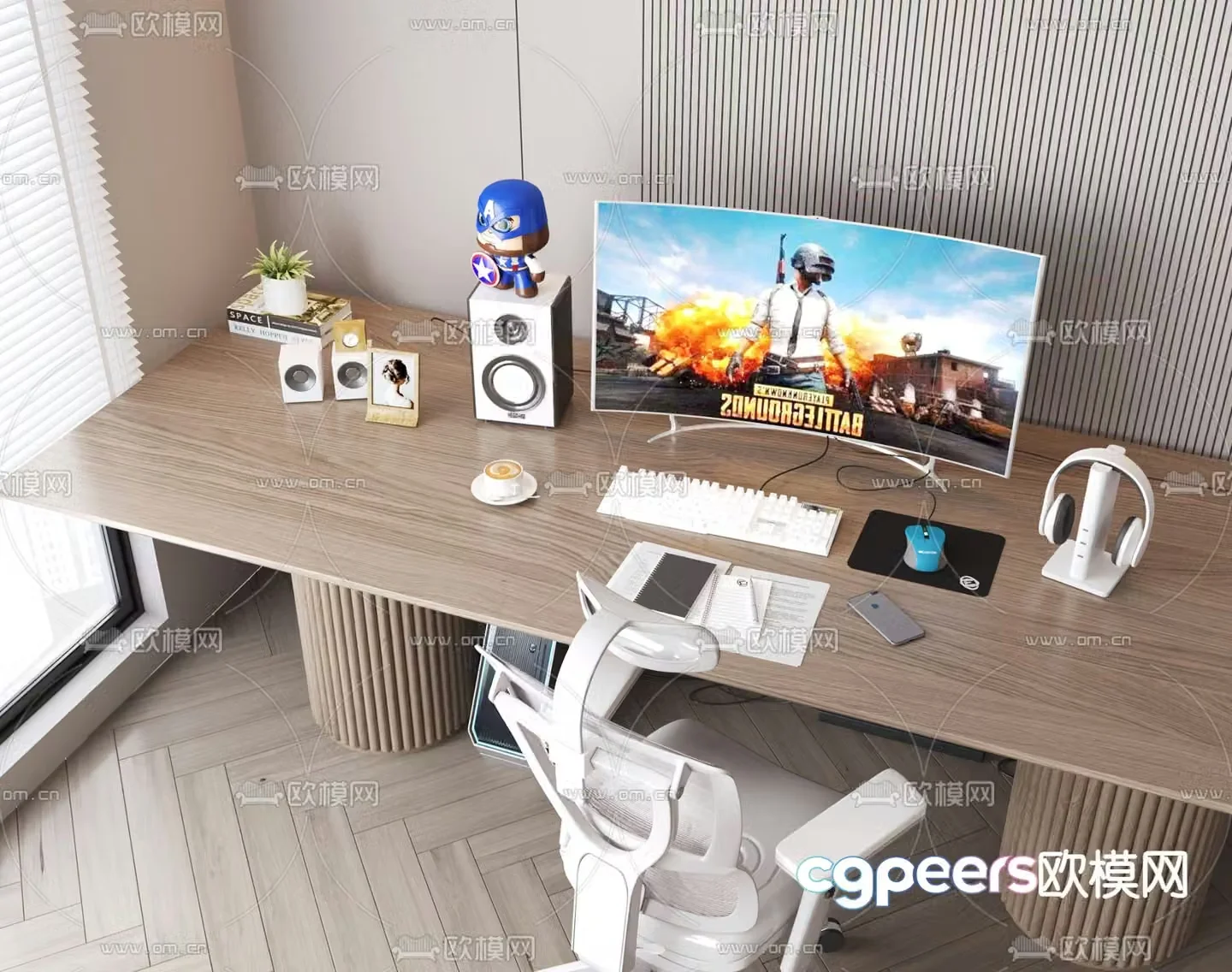 Office supplies computer audio headphones computer chair 3d model