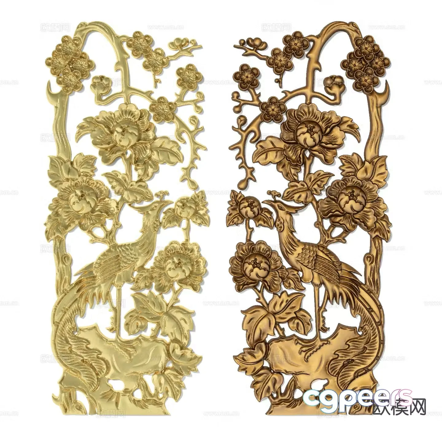 Chinese Phoenix Relief Plum Blossom Relief Engraving 3D Model