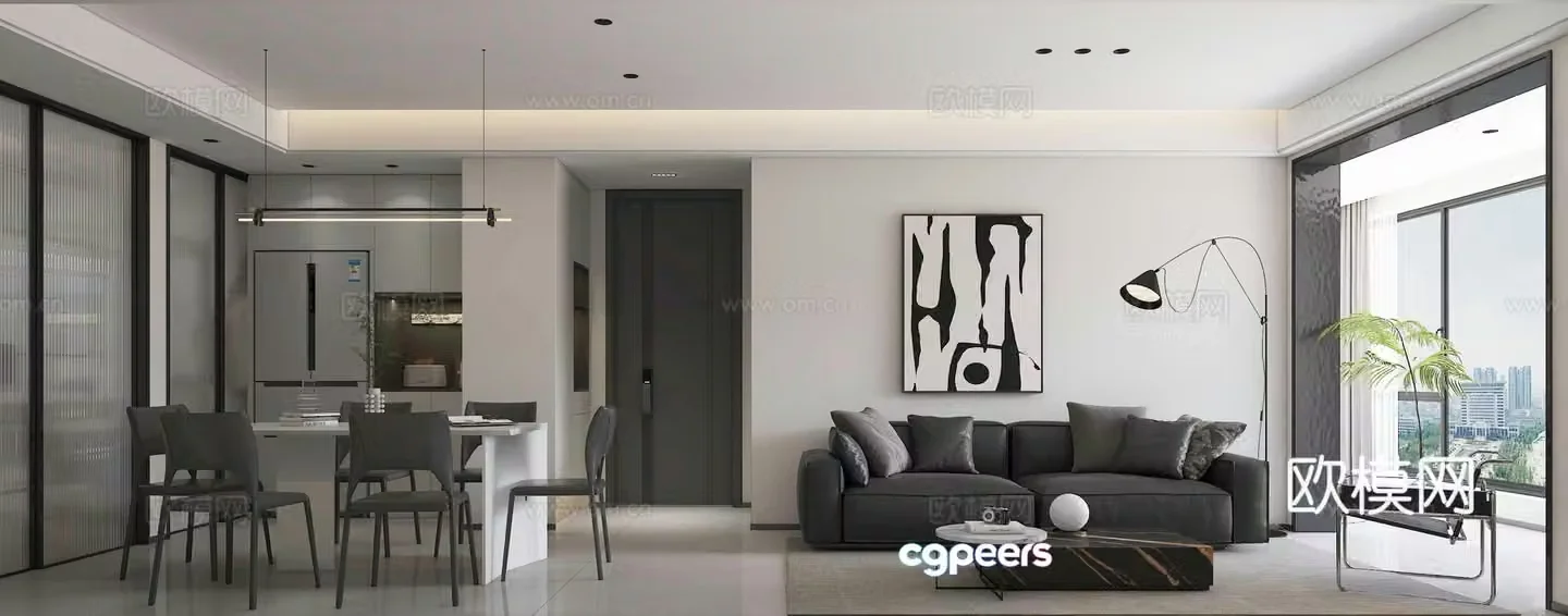 Modern living and dining room 3d model 3d model