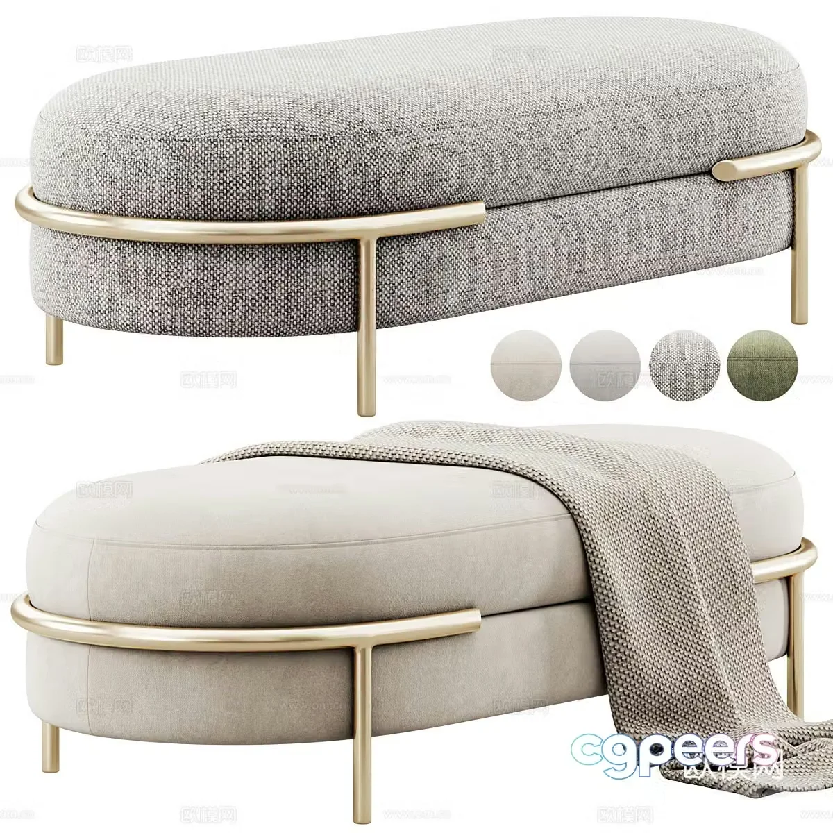 Modern Italian light luxury fabric bench strip stool tail stool 3D model