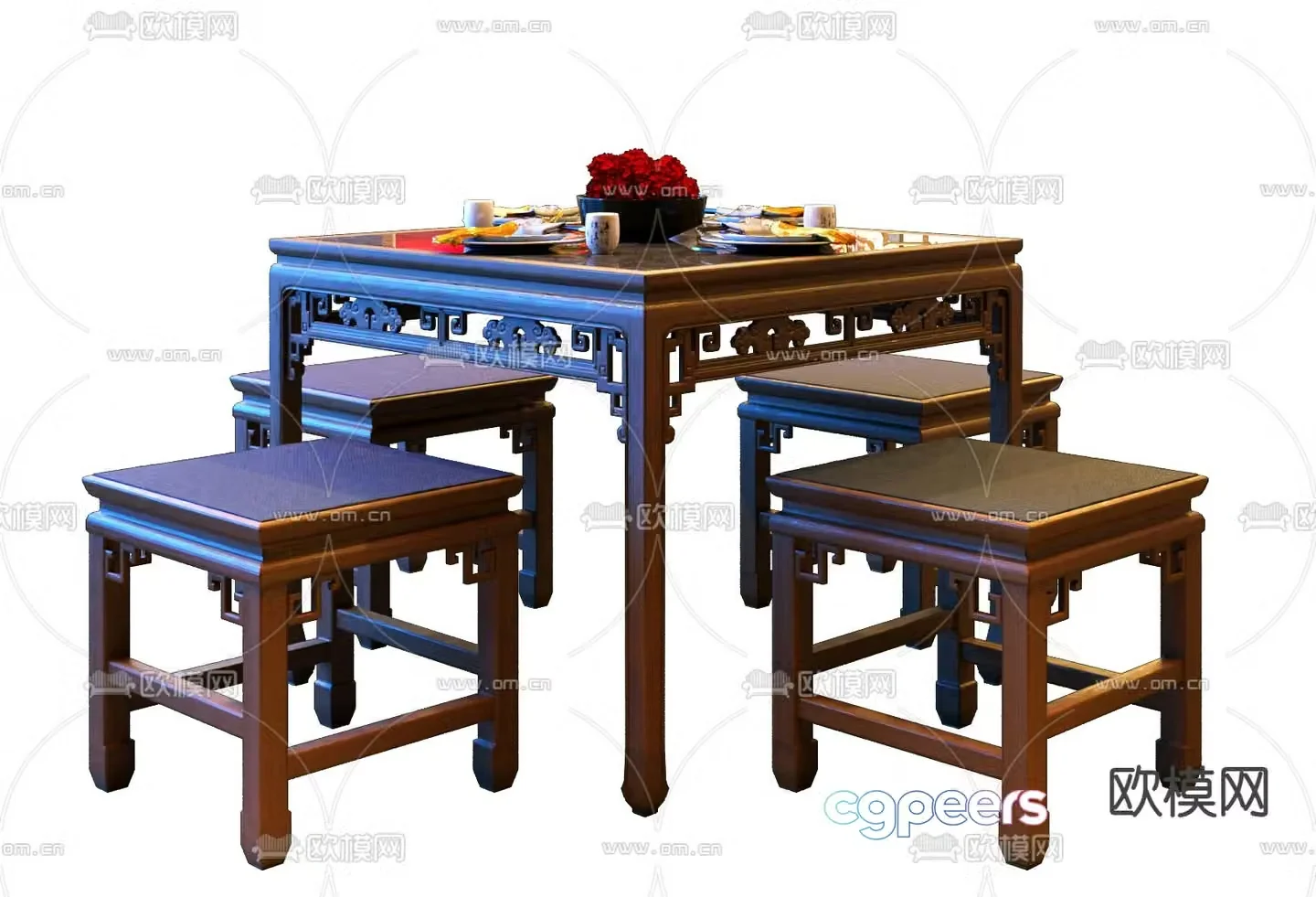 Chinese dining table and chairs Eight Immortals table 3D model