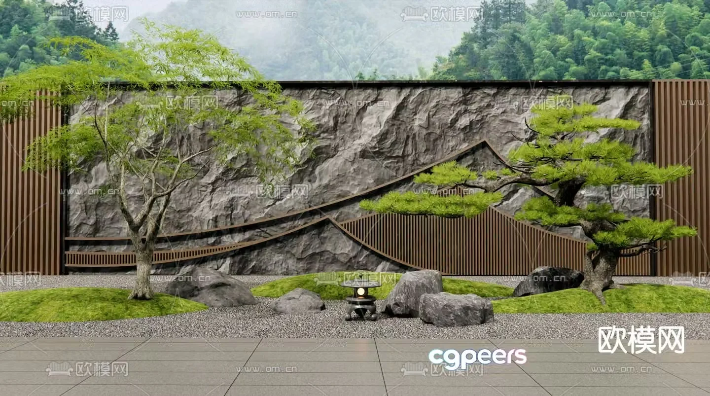 New Chinese style Zen landscape wall mountain-shaped landscape wall 3D model