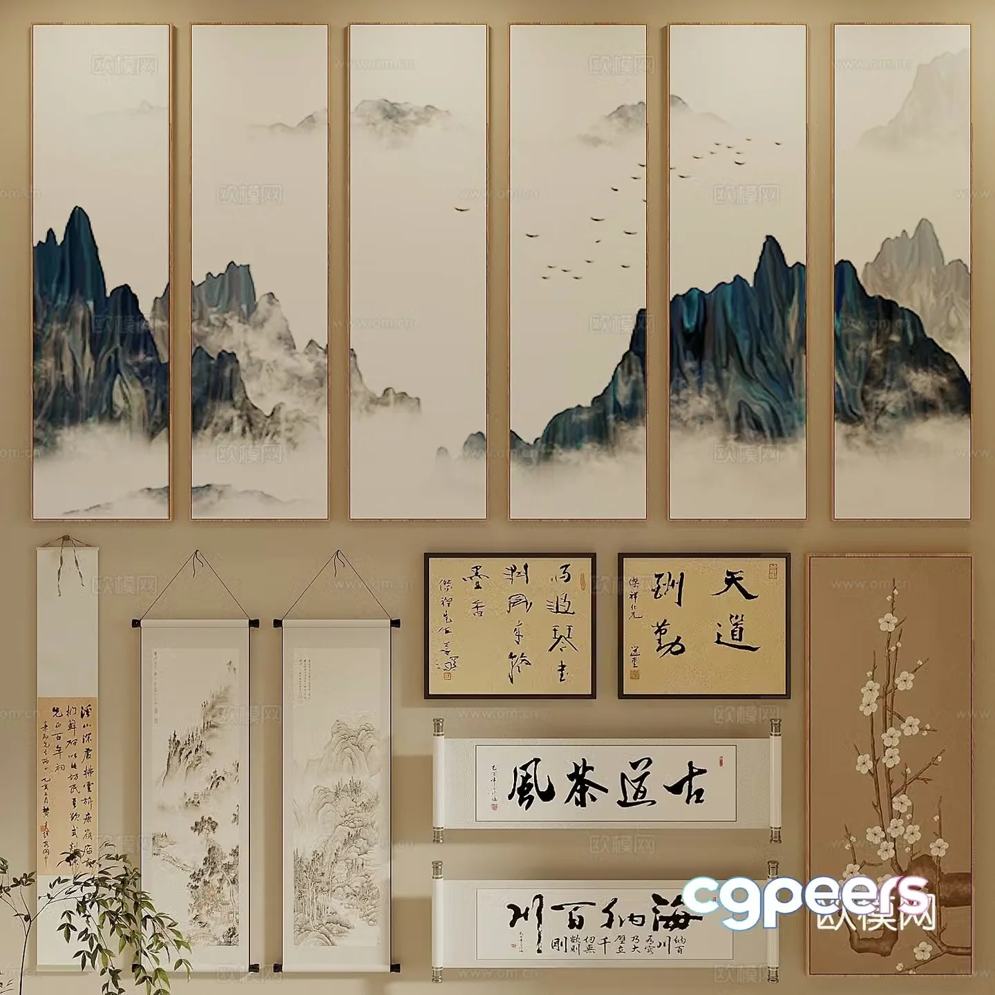 Song style new stroke hanging paintings landscape paintings ink paintings calligraphy and paintings calligraphy and paintings 3D model
