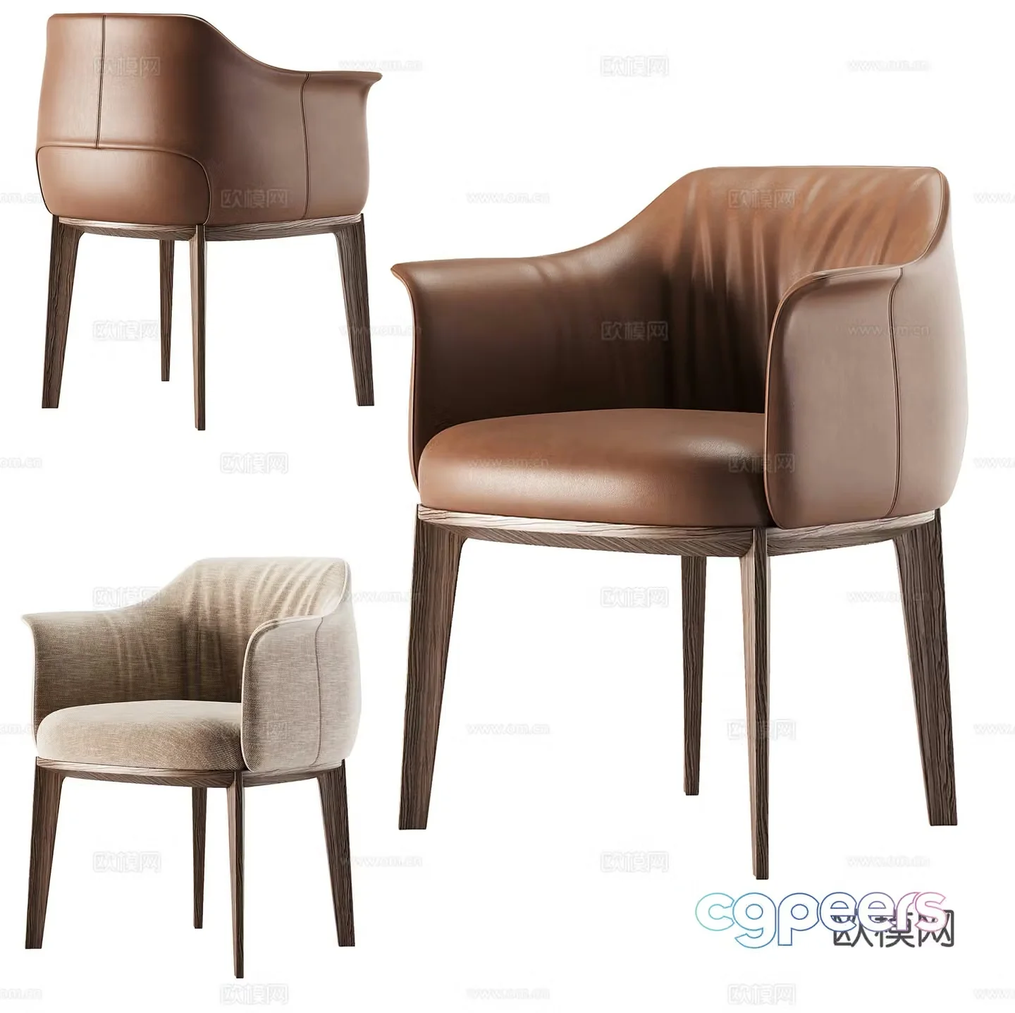 Modern dining chair single chair armchair 3d model