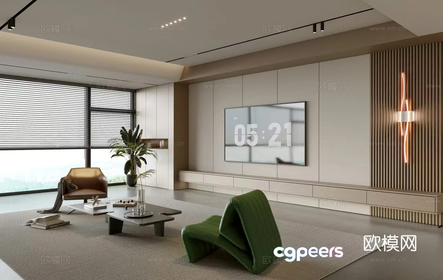 Modern simple living room balcony cabinet sofa combination coffee table sofa background wall 3d model