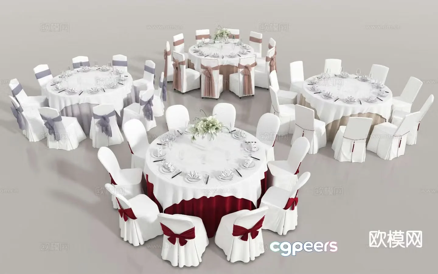 Modern banquet hall dining table and chairs 3d model