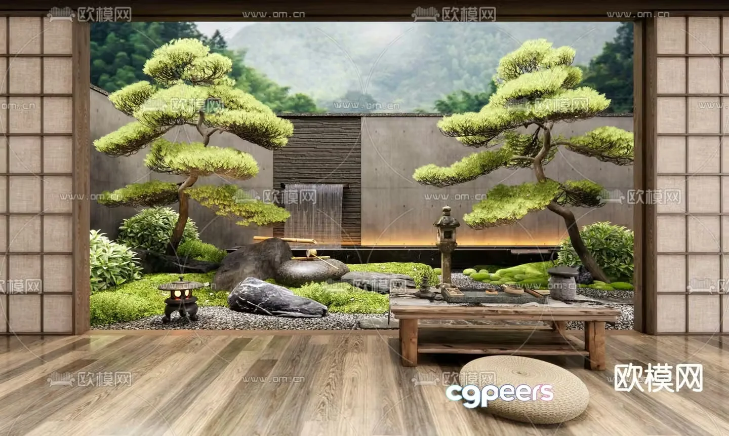 Japanese garden landscape dry landscape 3d model