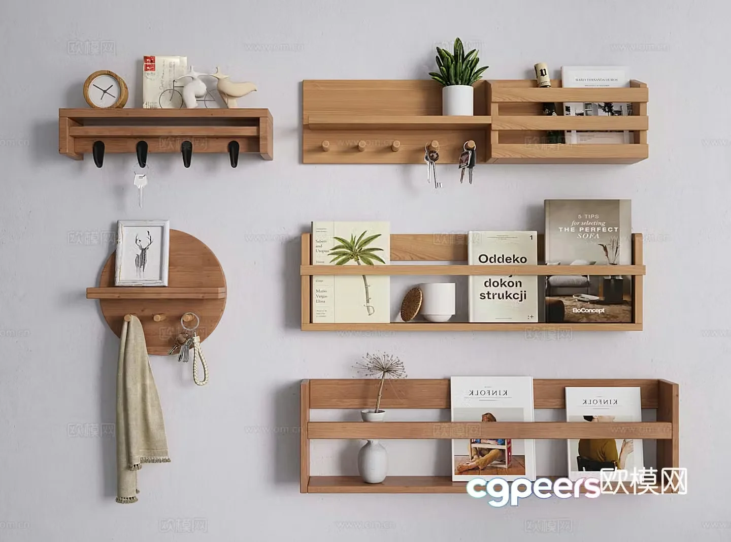 Modern medieval wall-mounted bookshelf wall decorative partition wall shelf 3D model