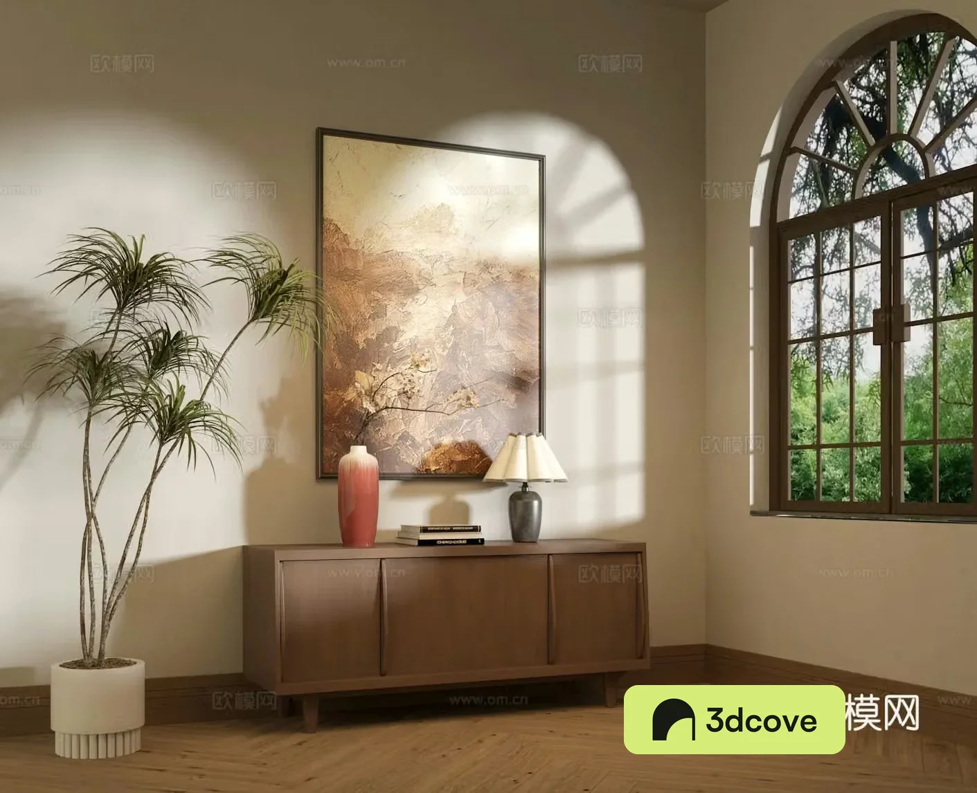 3D model of wasabi middle-aged side cabinet hanging painting French window