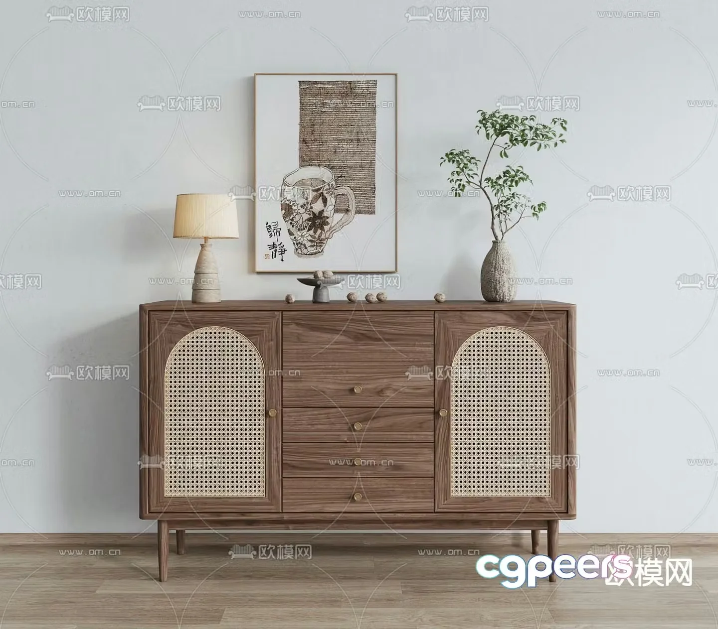 Wasabi wind edge cabinet end view cabinet rattan cabinet 3D model