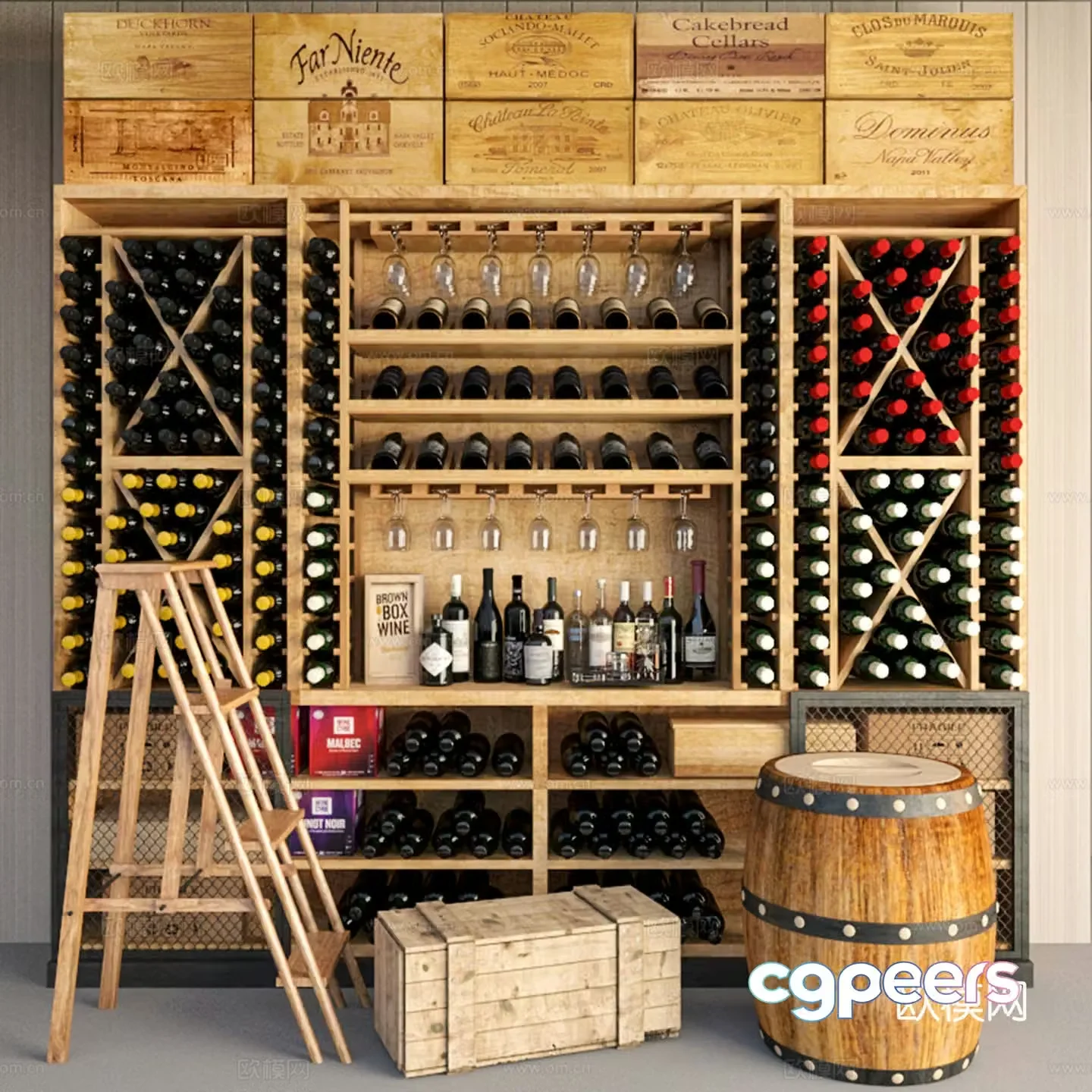 American retro wine cellar wine cabinet 3D model