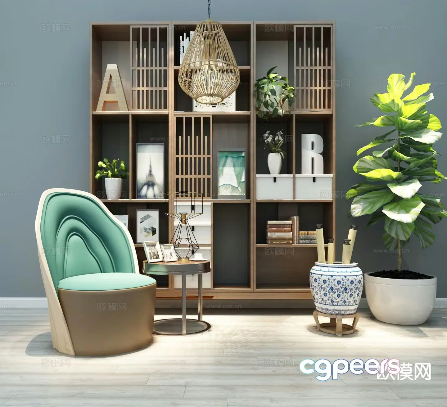 New Chinese style bookcase leisure chair art chair 3d model