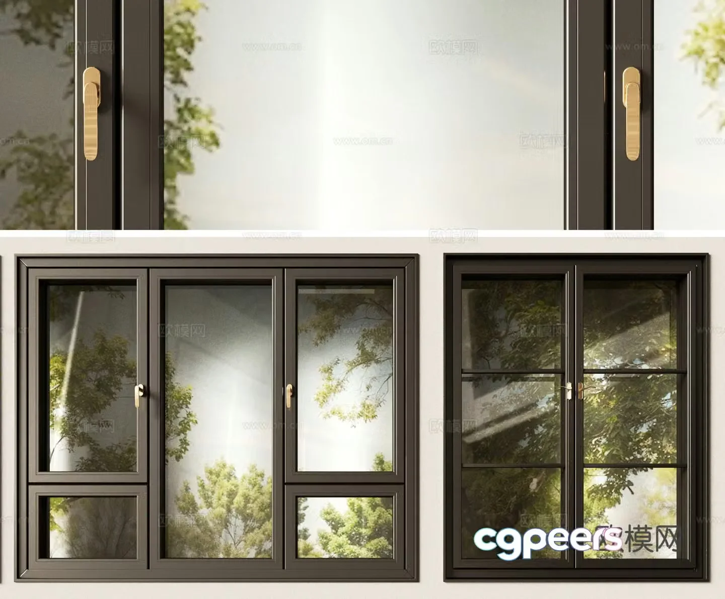 Modern black aluminum alloy window casement window 3d model