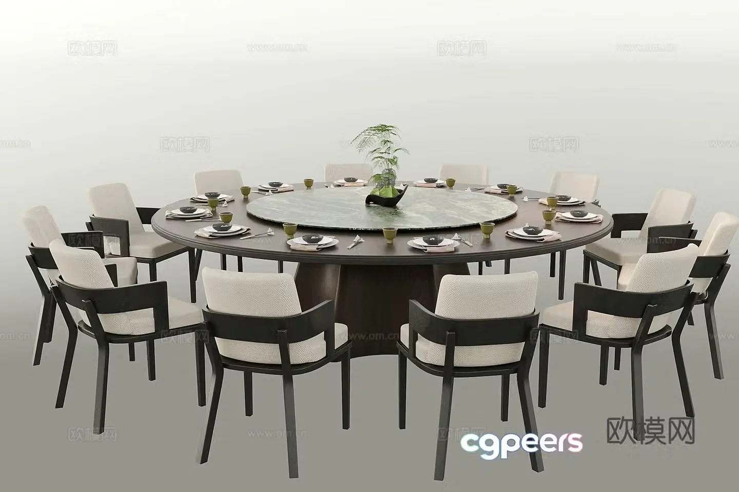 New Chinese dining table New Chinese dining table and chair combination Solid wood dining chair Dining table 3D model