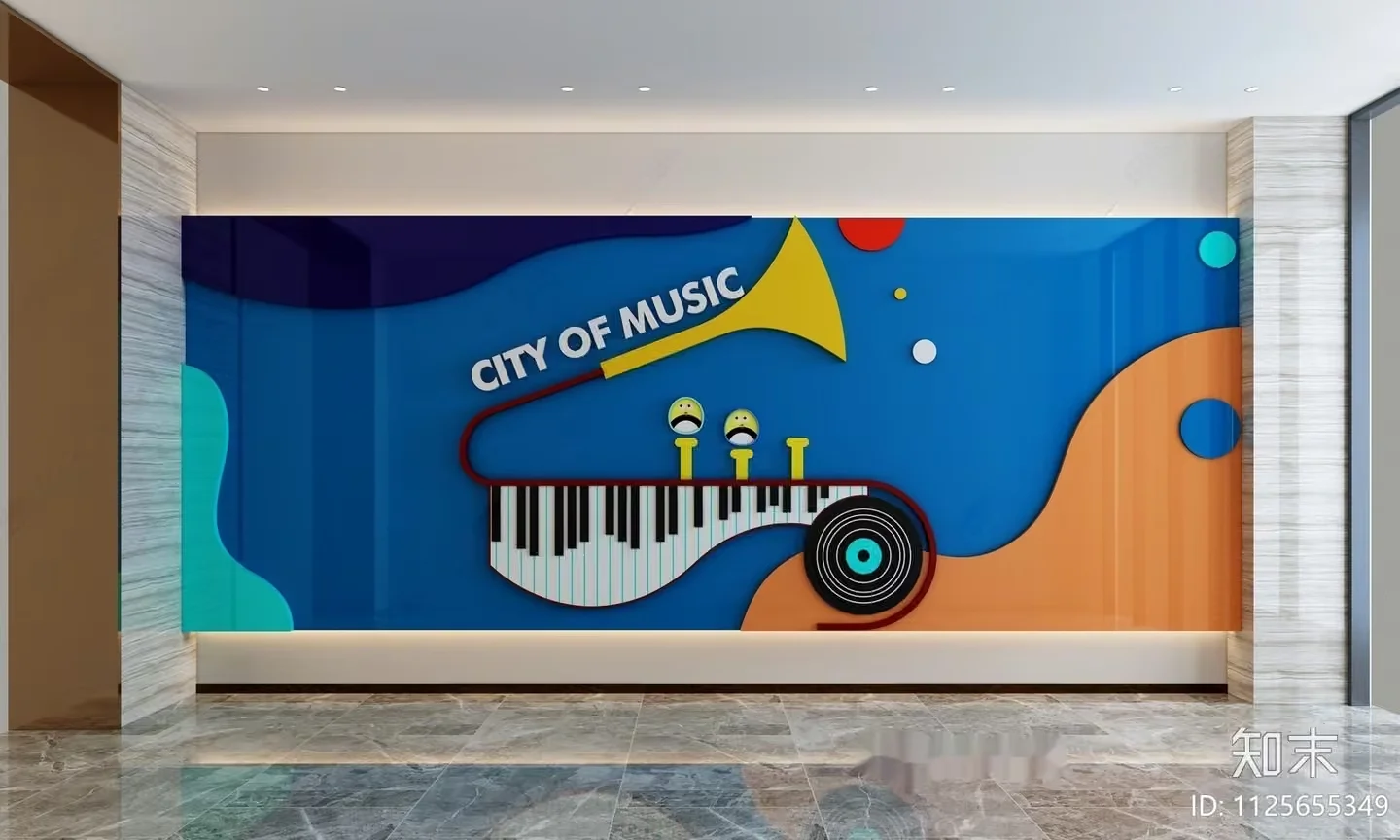 A Colorful Mural In A City Music-Themed Setting 3D Model – 3173 – VRAY Render