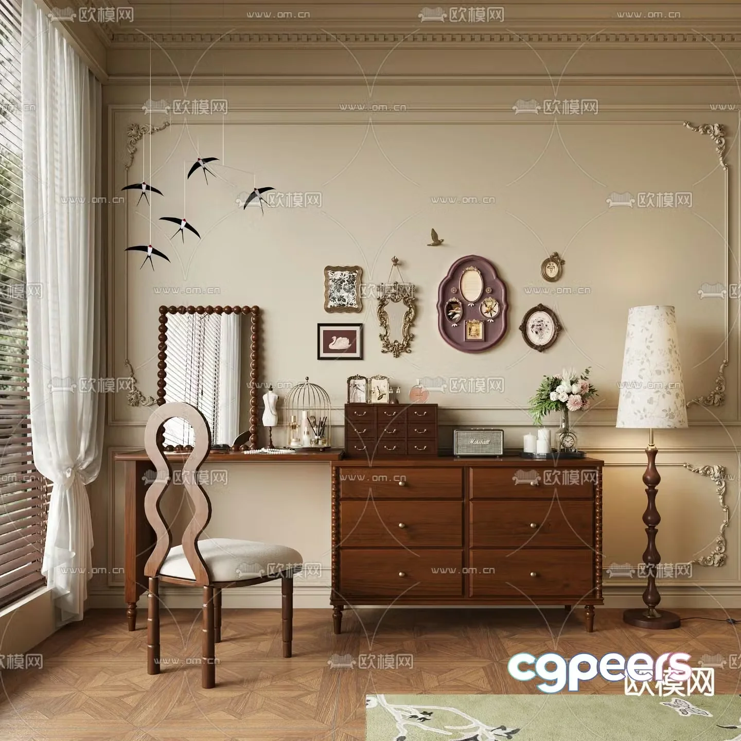 American dressing table dressing table 3d model