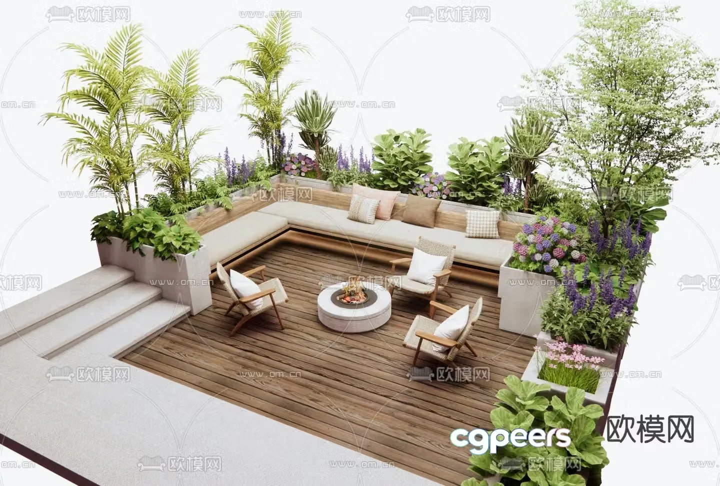 Outdoor sofa sunken sofa 3d model