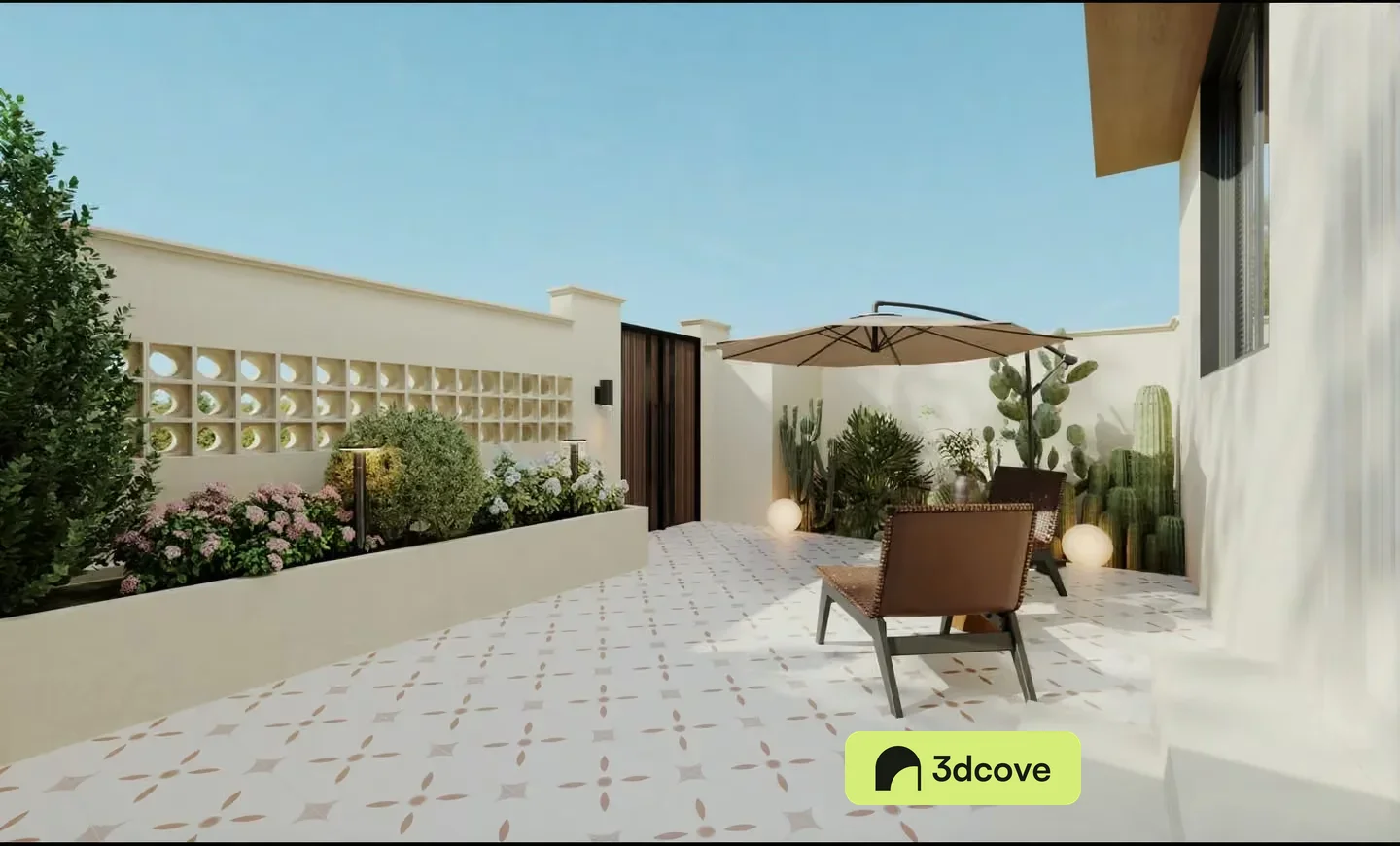A Patio With A Brown Chair