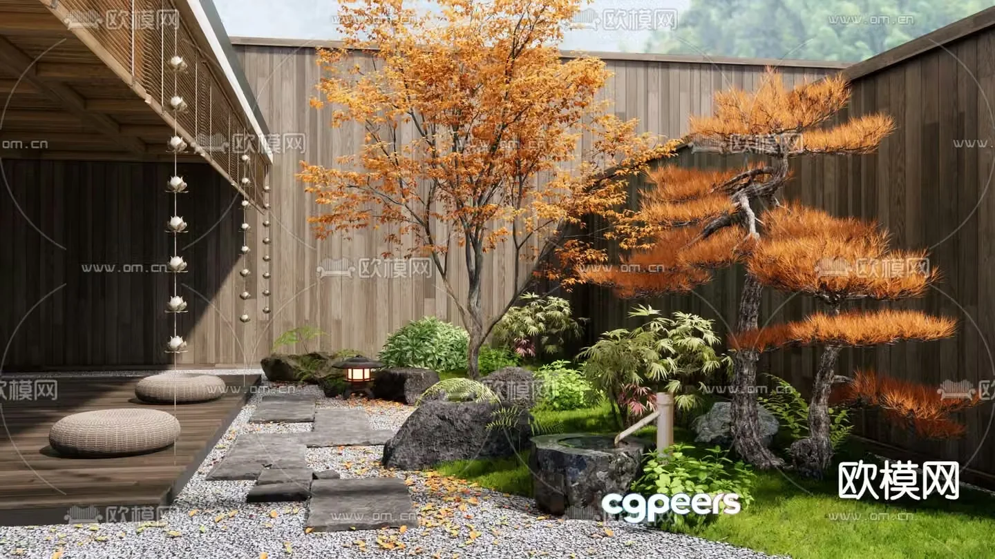 Japanese Zen courtyard landscape 3D model