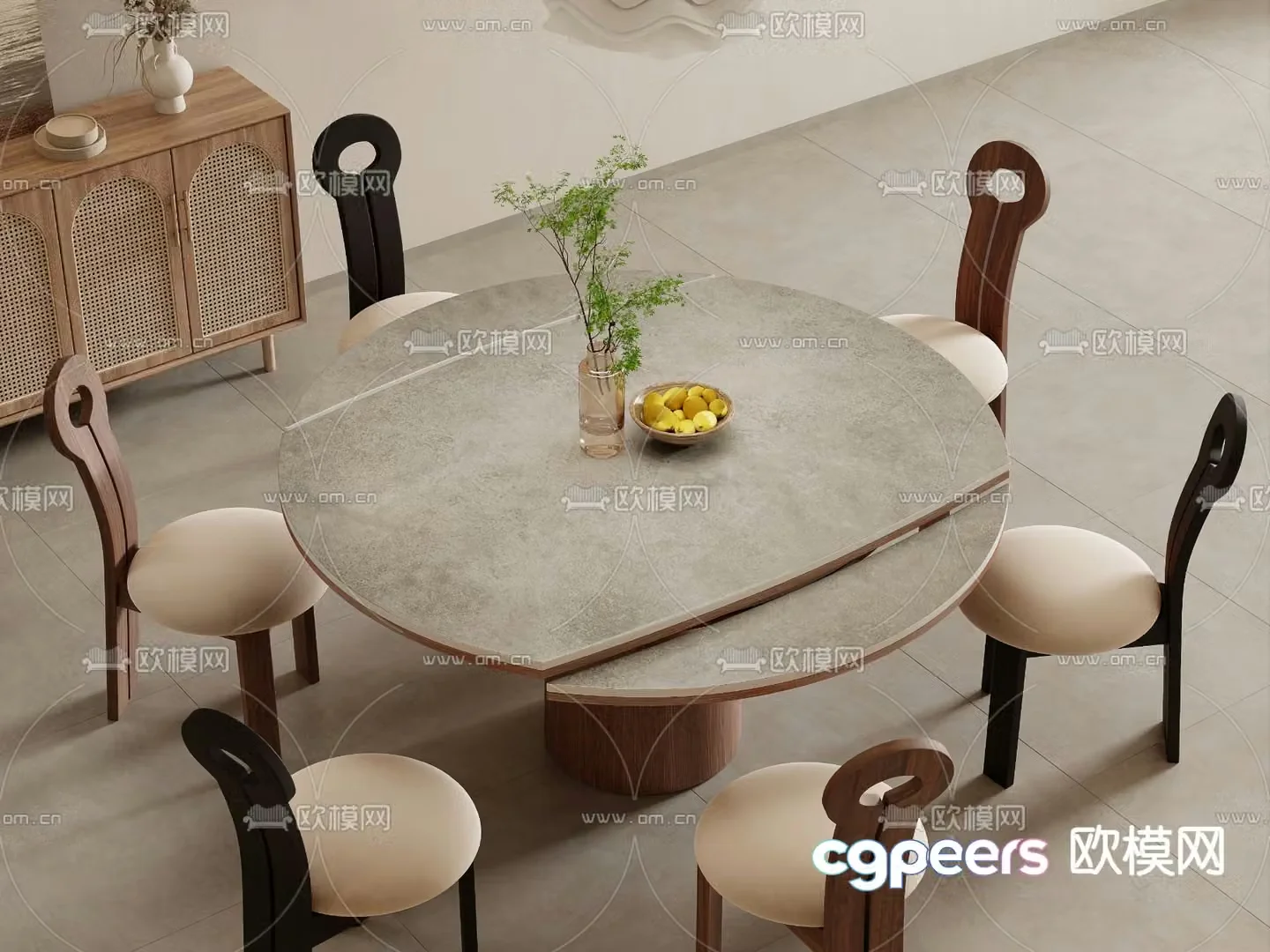 Wabi-sabi round table retractable dining table 3d model