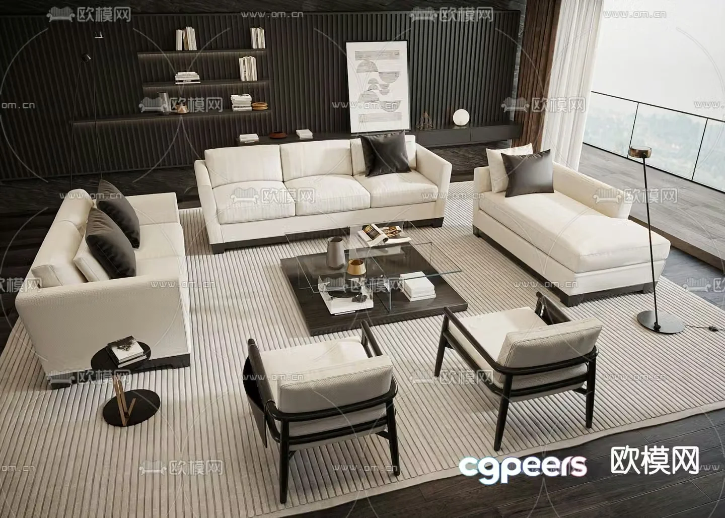 Meridiani white sofa set 3d model