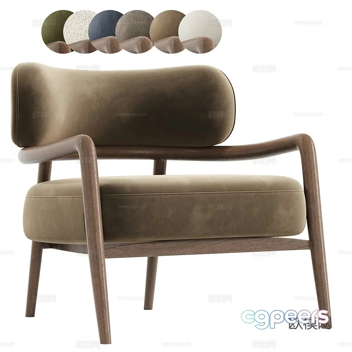Fabric leisure chair B&B casual chair Fabric single chair Fabric armchair Wood leisure chair Wooden single 3D model