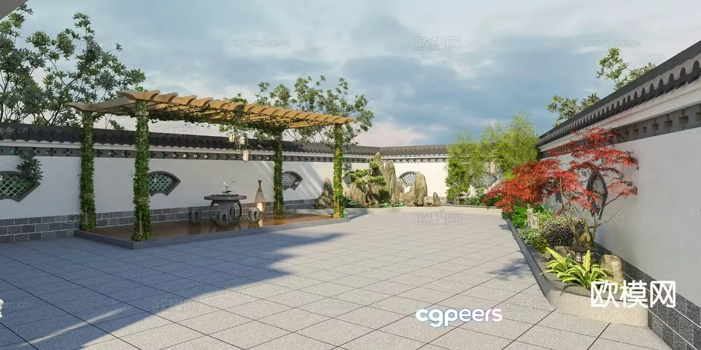 Chinese courtyard landscape rockery 3D model