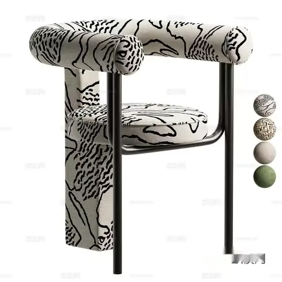 A White Chair With Black Designs 3D Model – 17826 – CORONA Render