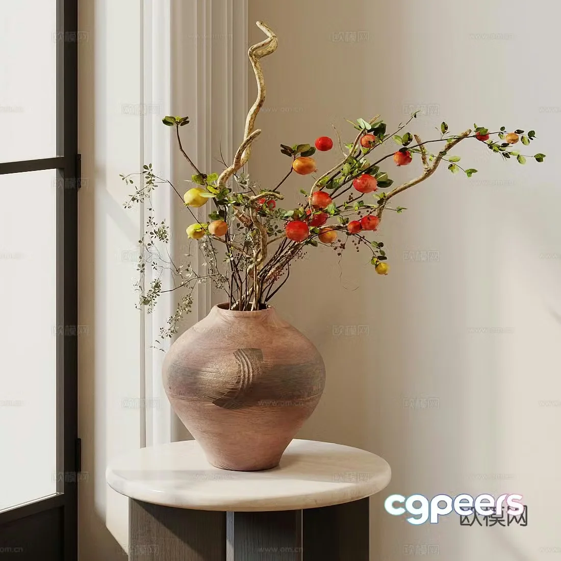 New Chinese style flower art interior landscape flower art ceramic flower pot living room dining table vase ornament flower art 3d model