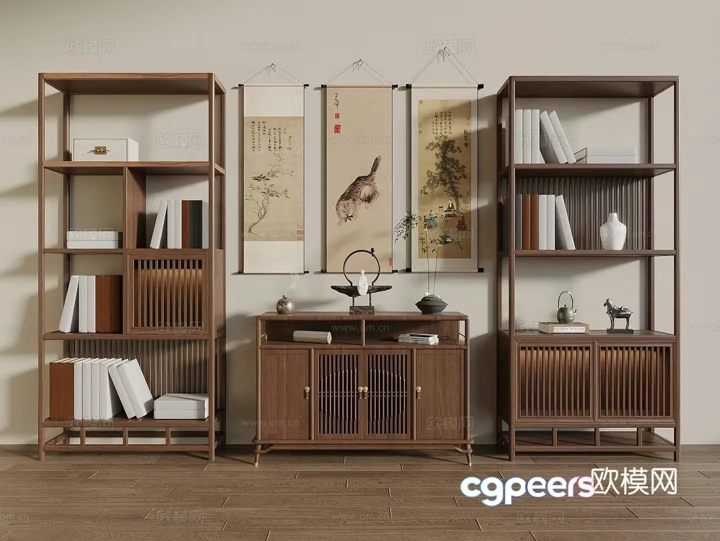Song style new stroke ancient shelf bookshelf hanging paintings entrance cabinet end viewing table display cabinet display cabinet 3d model