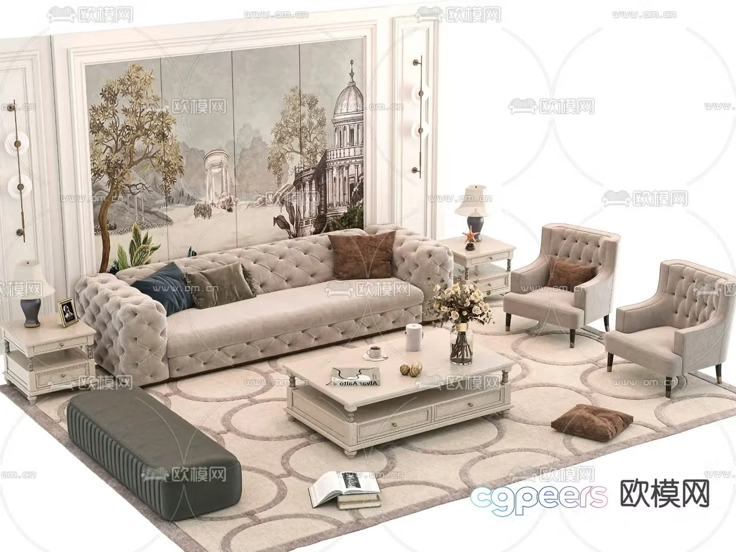 European style modular sofa 3d model