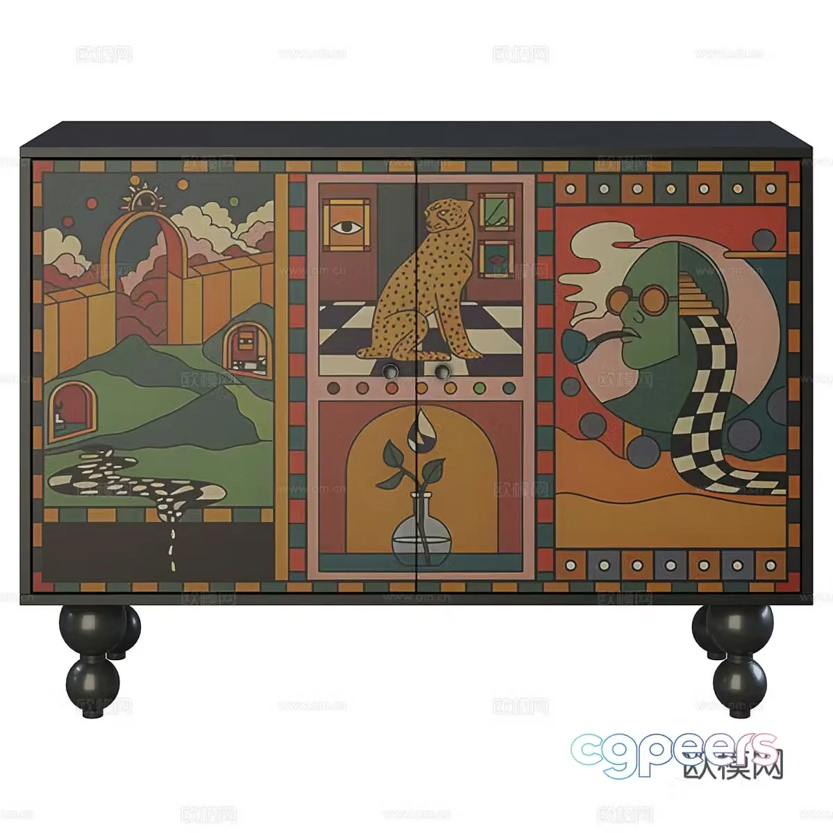 New Chinese style medieval style decorative chest of drawers side cabinets low cabinet 3D model